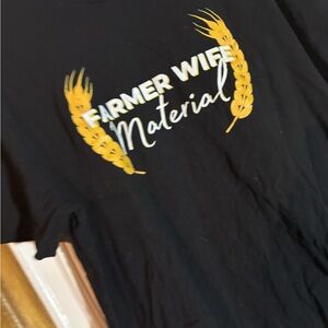 Black "Farmer Wife Material" Graphic Tee with Yellow Wheat
